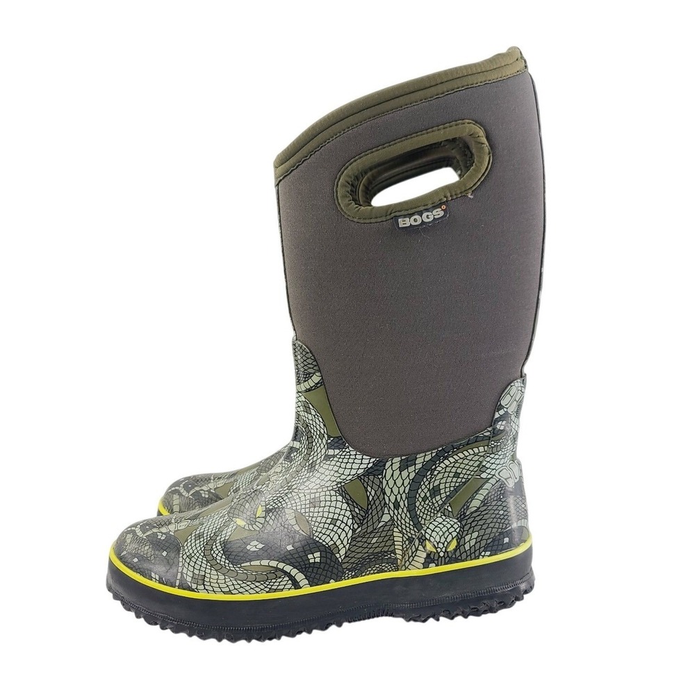 Bogs,‎ Round Toe Rubber, Neoprene, Outdoor Boot Rain Boot Kids Size 4 Green Gray